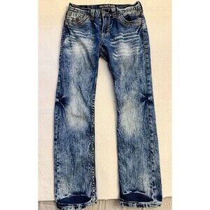Affliction Ace Jeans Mens 32 Waist Blue Straight Faded Embroidered Y2K Grunge